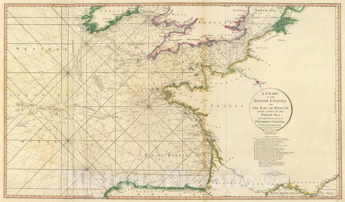 Historic Map : British Channel, Bay of Biscay., 1794, Vintage Wall Art