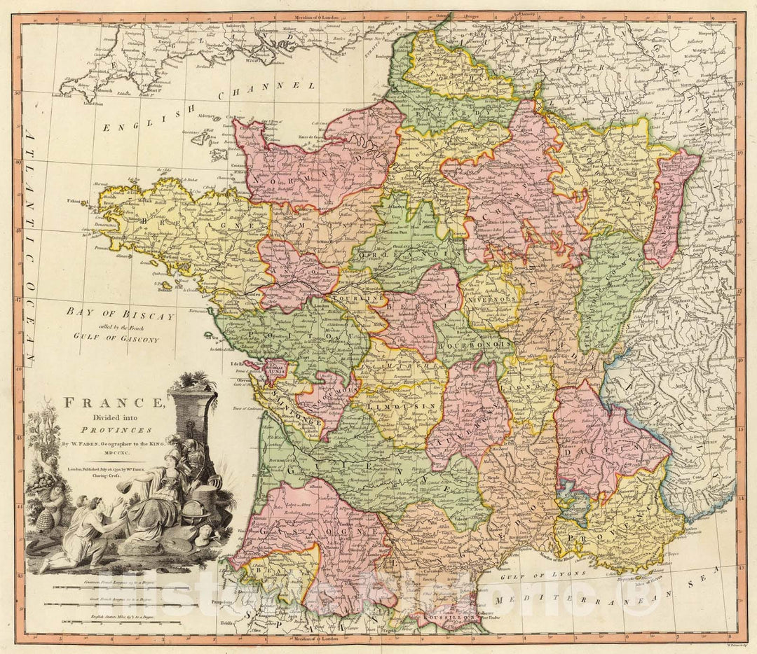 Historic Map : France., 1790, Vintage Wall Art