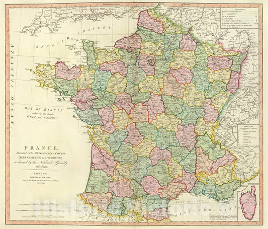 Historic Map : France., 1792, Vintage Wall Art