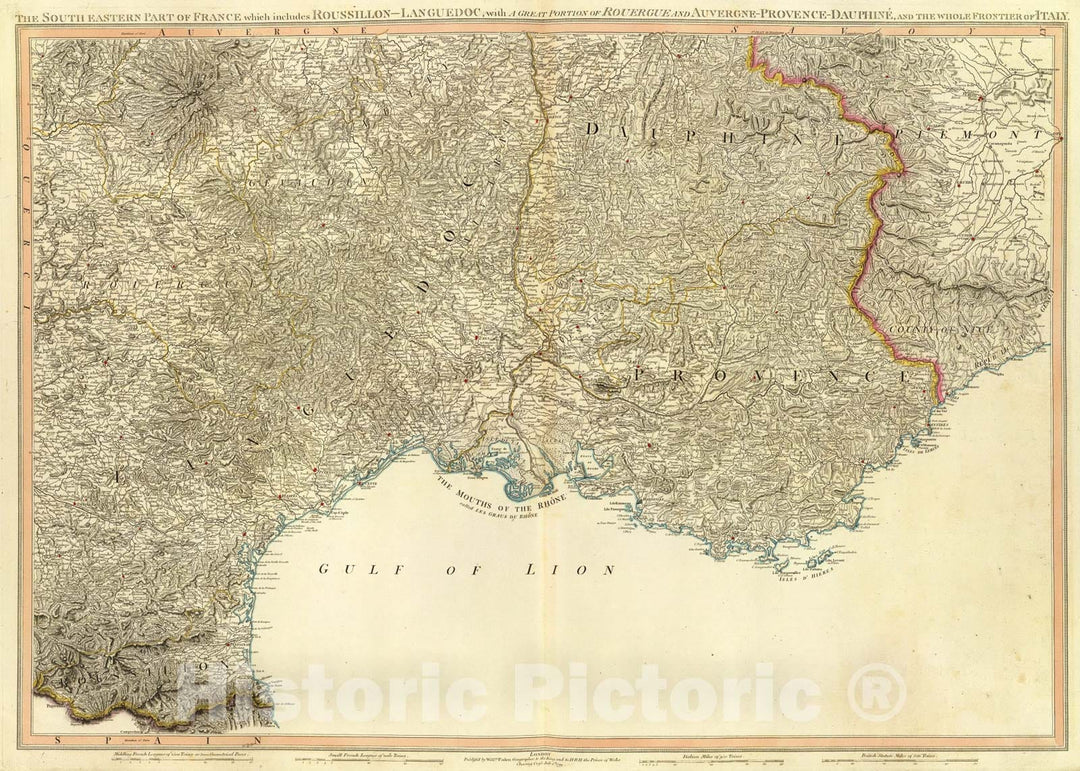 Historic Map : SE France., 1799, Vintage Wall Art