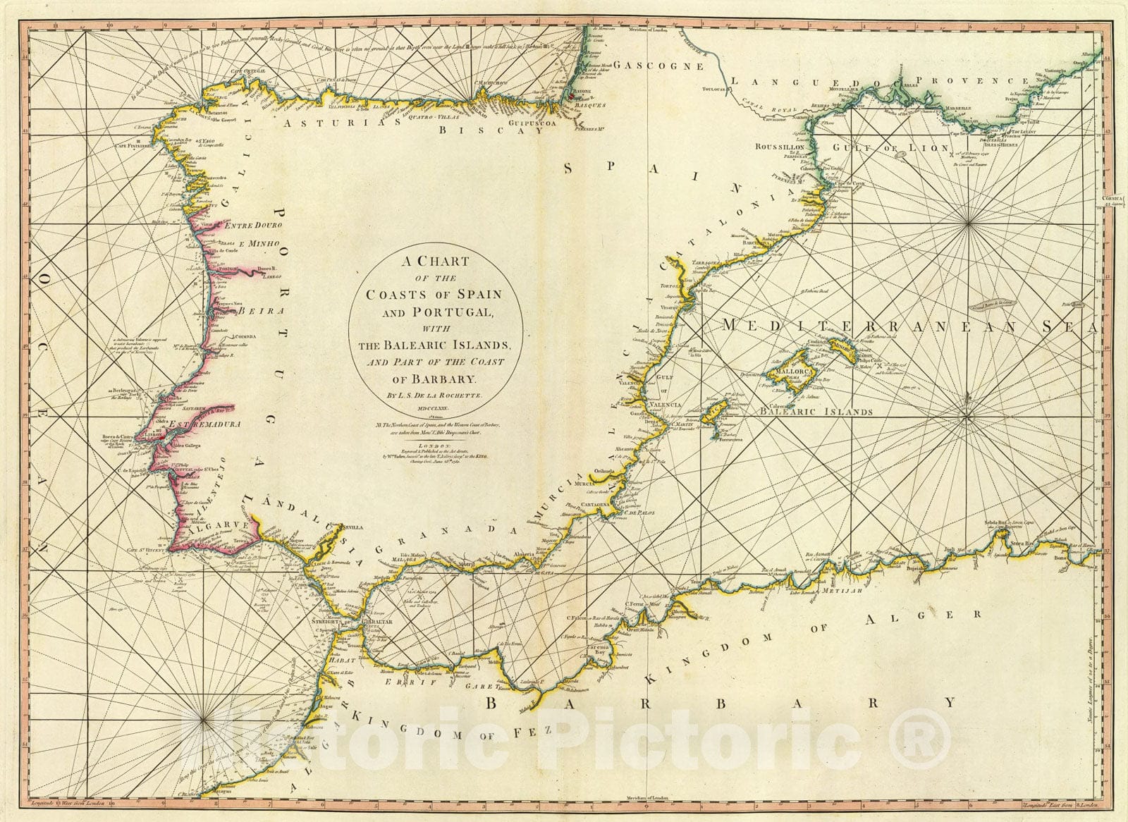 Historic Map : Coasts Spain, Portugal, Barbary., 1780, Vintage Wall Art