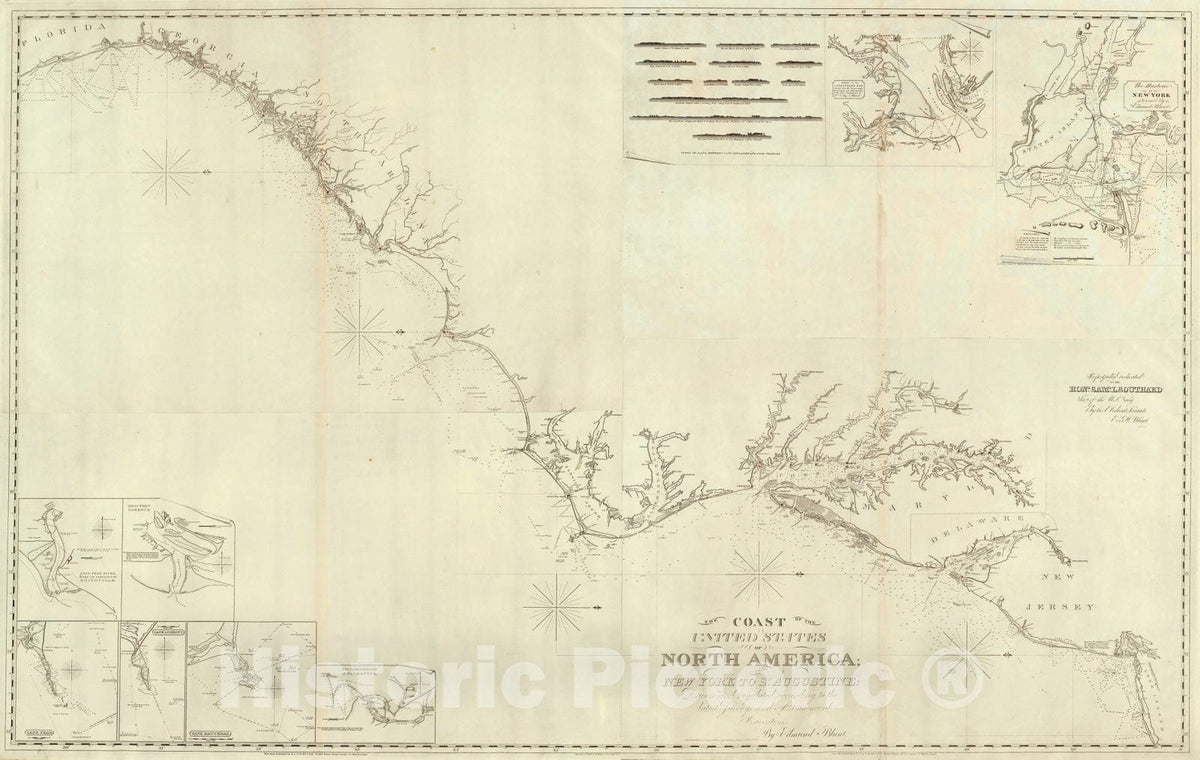 Historic Map : Composite: U.S. coast N.Y. to St. Augustine., 1827, Vintage Wall Art