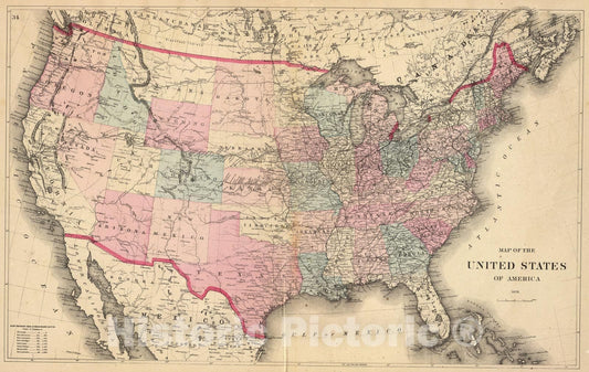Historic Map : United States., 1872, Vintage Wall Art