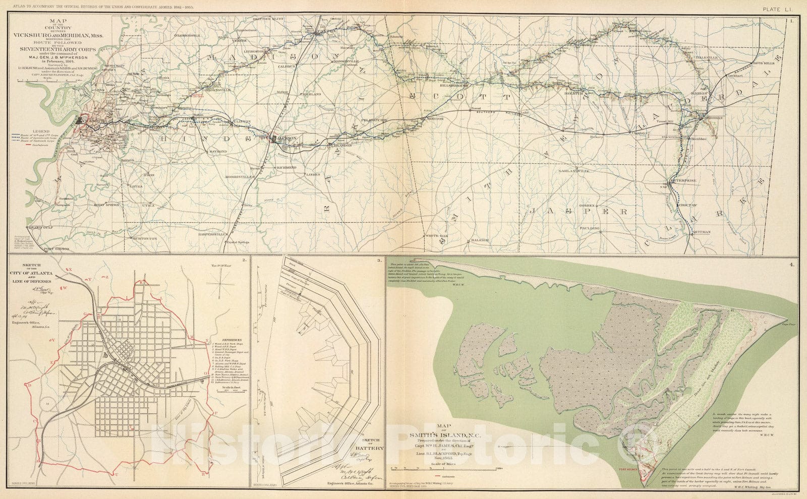 Historic Map : Vicksburg-Meridian, Miss., 1895, Vintage Wall Art