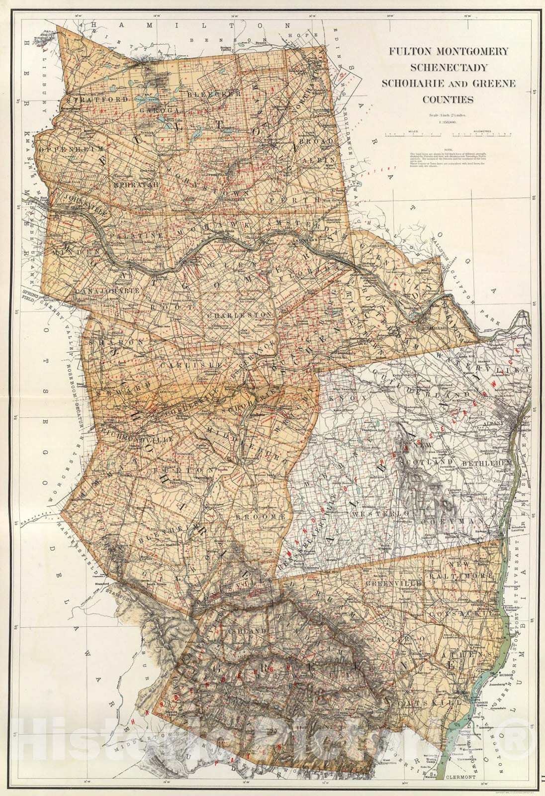 Historic Map : Fulton, Montgomery, Schenectady, Schoharie, Greene counties., 1895, Vintage Wall Art