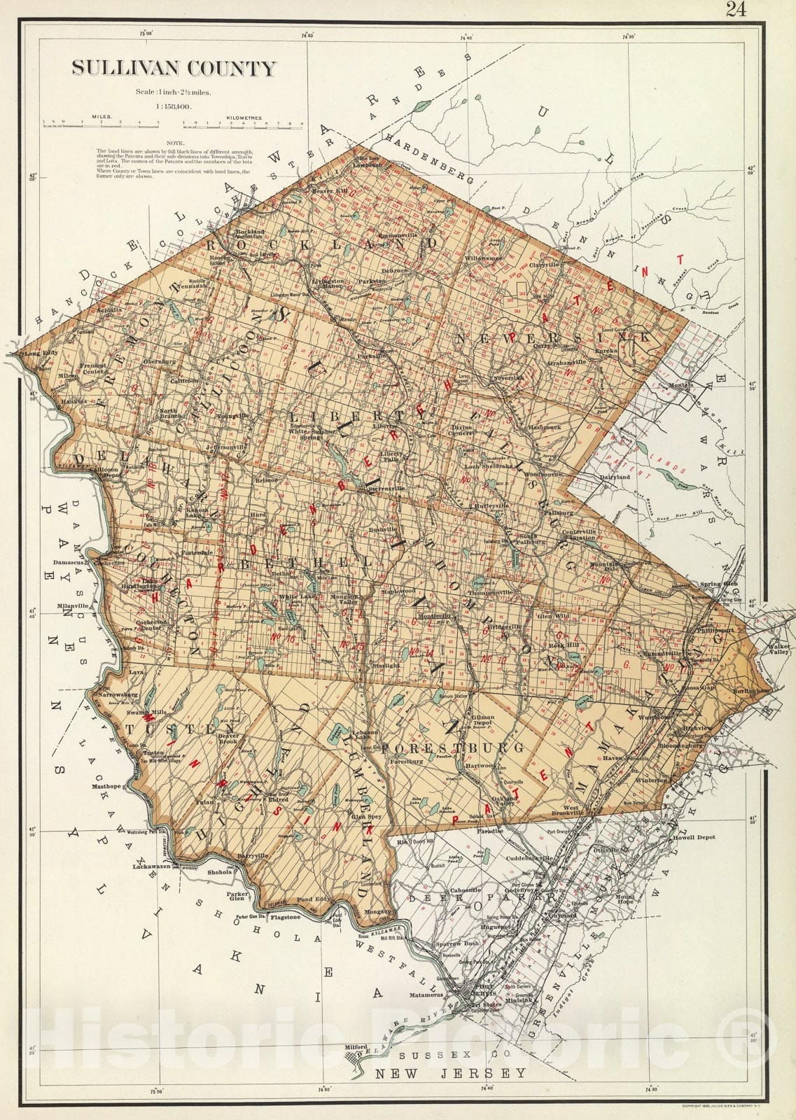 Sullivan County, New York - Railroad Map, 1895 - Historical Map Print