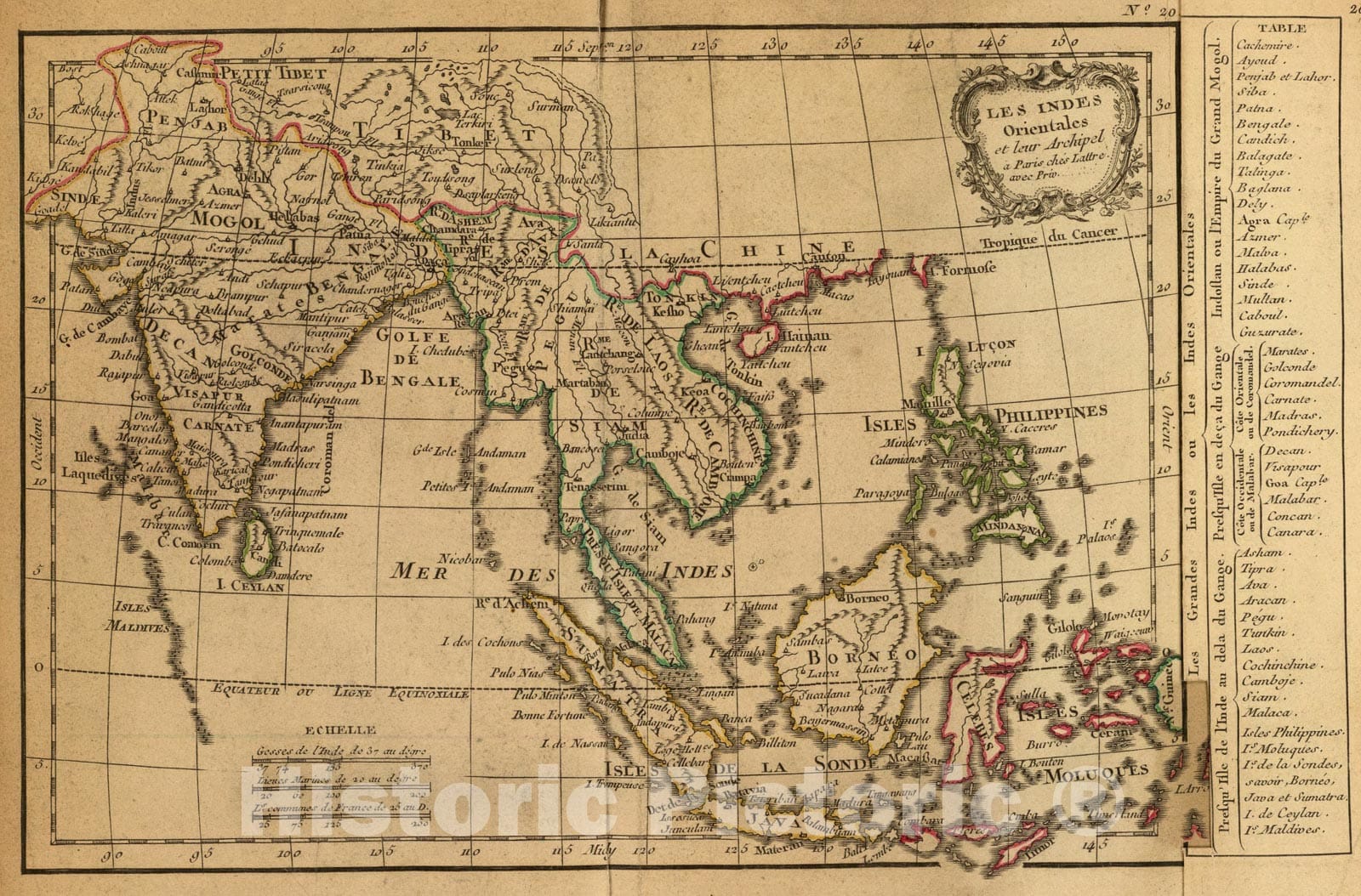 Historic Map : Les Indes Orientales., 1800, Vintage Wall Art