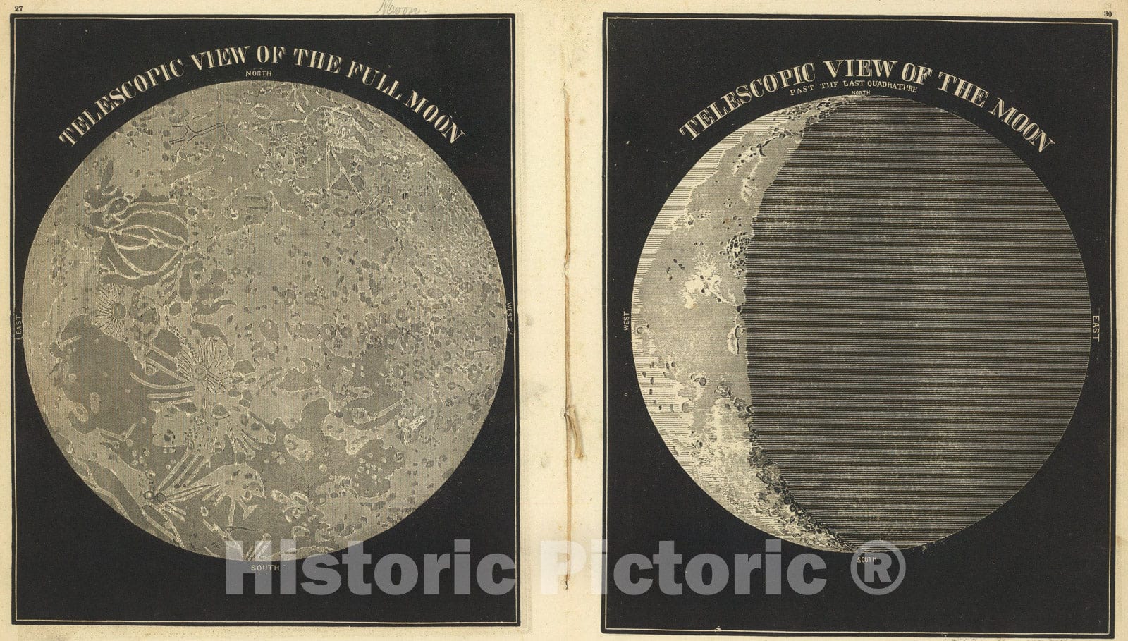 Historic Map : Full Moon, Old Moon, 1850, Vintage Wall Art