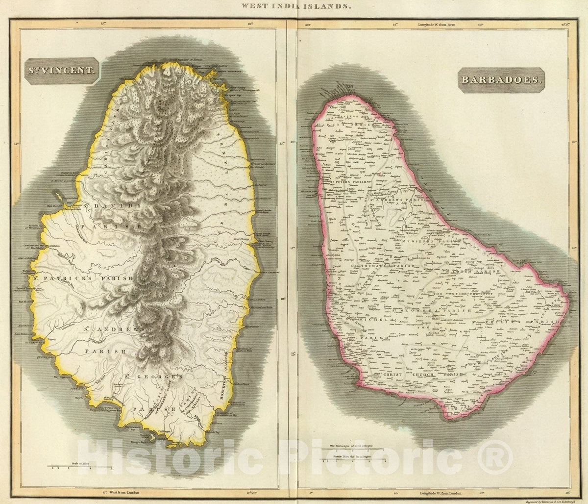 Historic Map : St. Vincent, Barbadoes., 1817, Vintage Wall Art