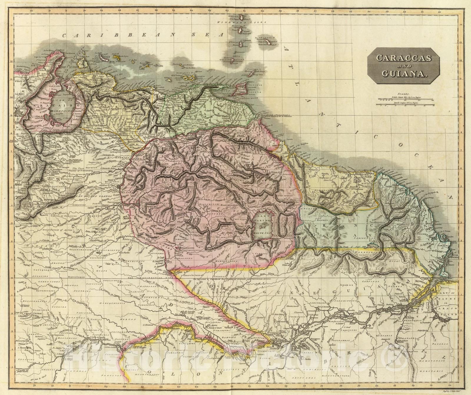 Historic Map : Caraccas, Guiana., 1817, Vintage Wall Art