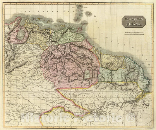 Historic Map : Caraccas, Guiana., 1817, Vintage Wall Art