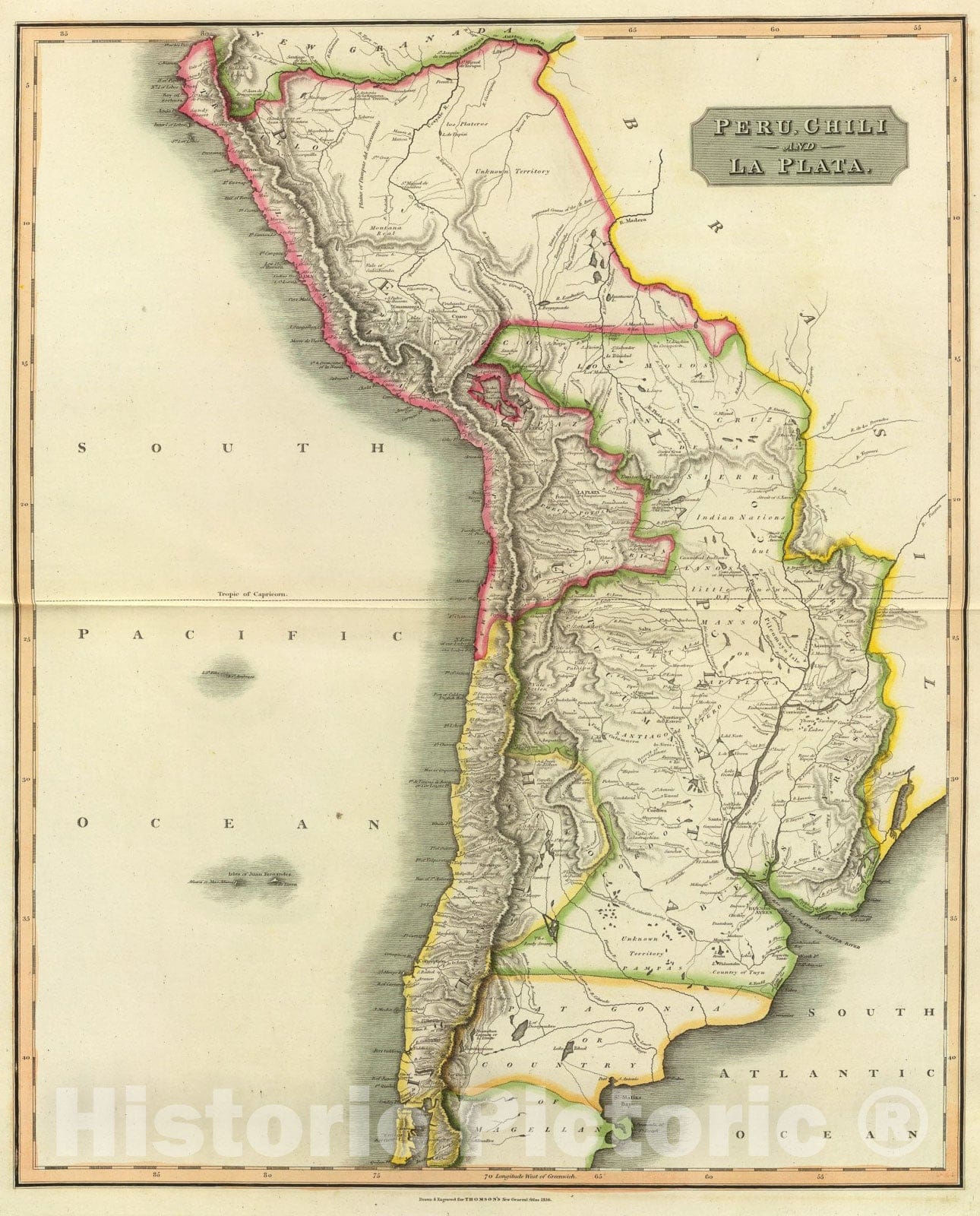 Historic Map : Peru, Chili, La Plata., 1816, Vintage Wall Art