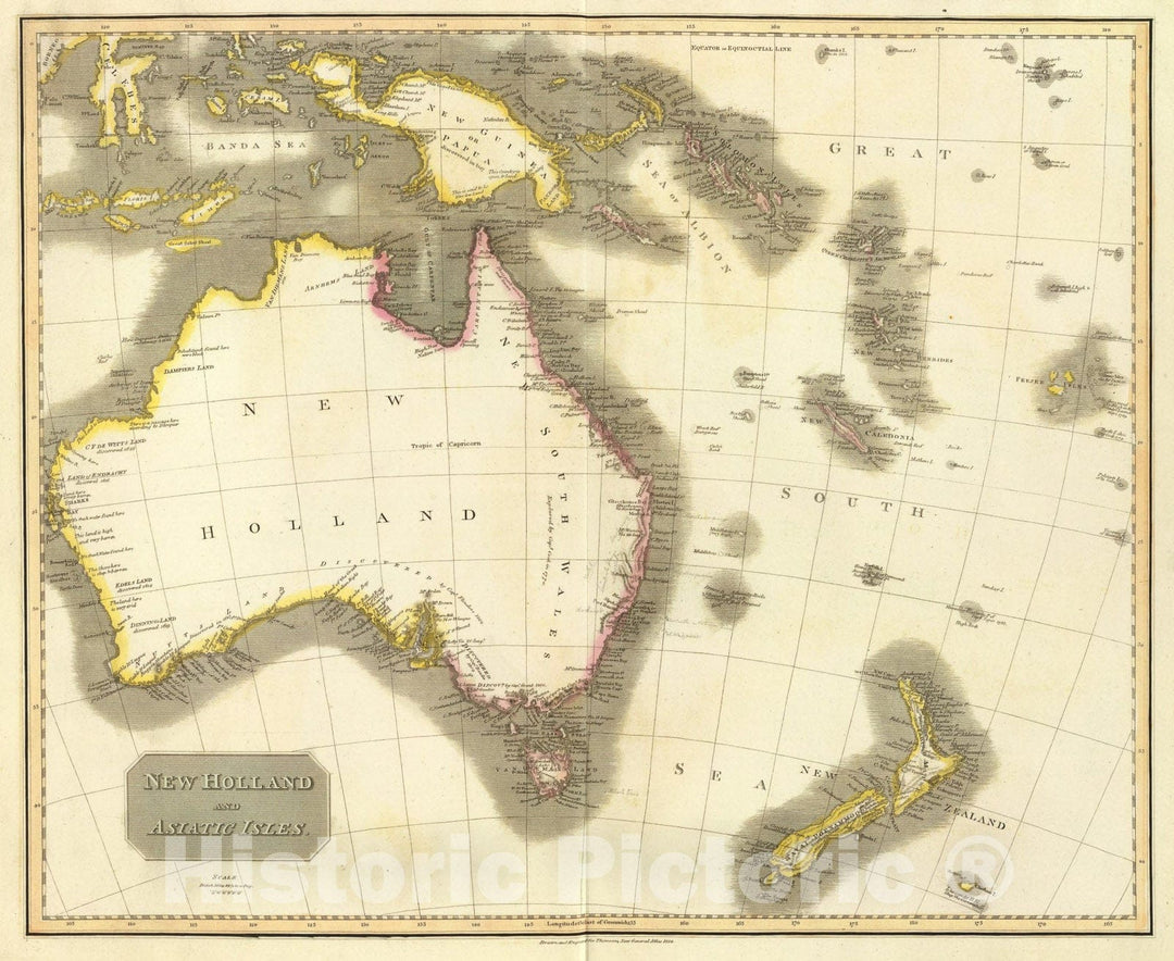 Historic Map : New Holland, Asiatic isles., 1814, Vintage Wall Art