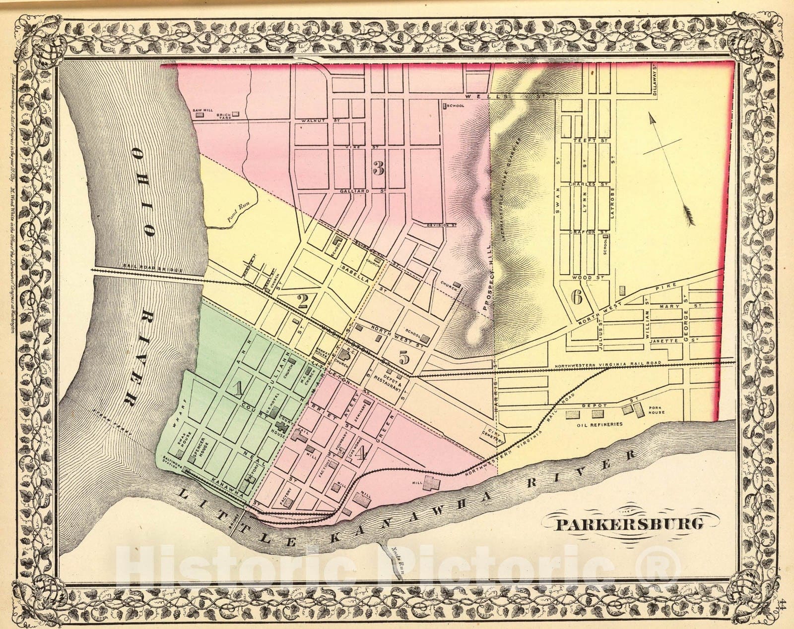 Historic Map : Parkersburg., 1873, Vintage Wall Art
