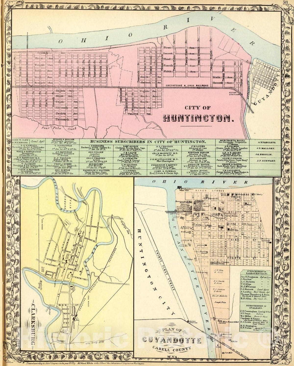 Historic Map : Huntington., 1873, Vintage Wall Art