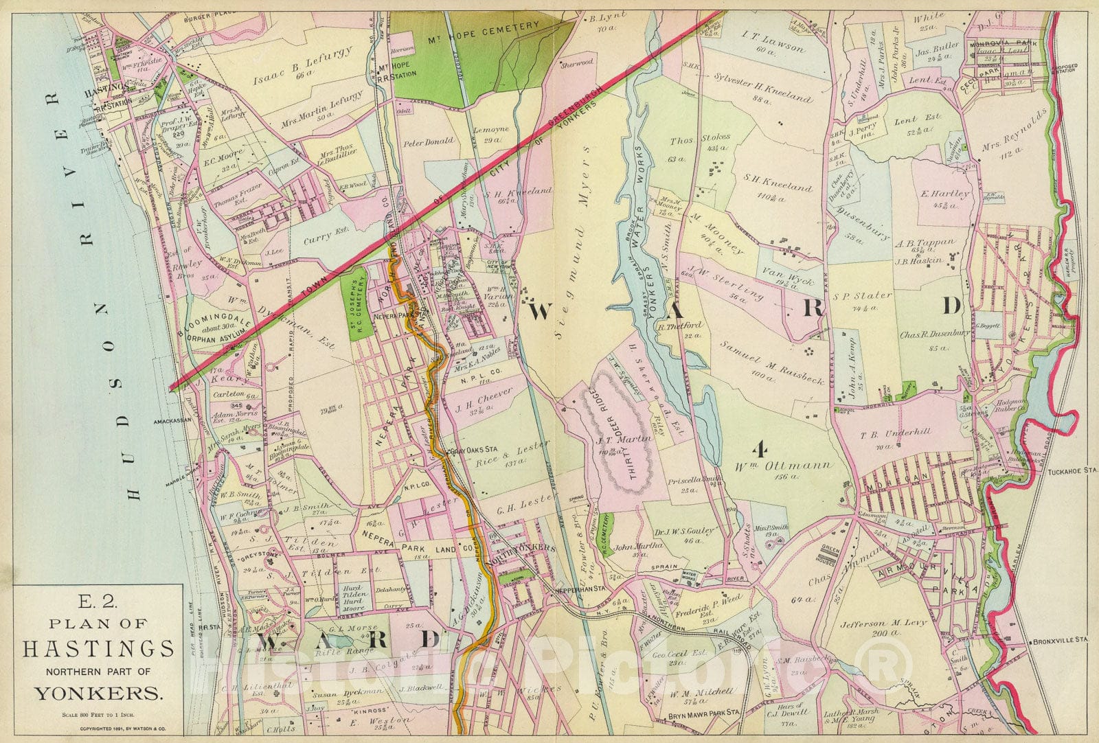 Historic Map : E2 Hastings, Yonkers N., 1891, Vintage Wall Art