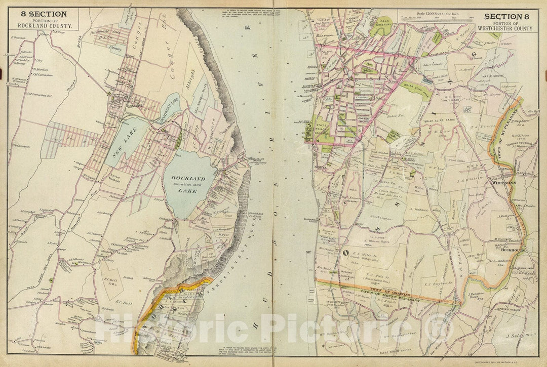 Historic Map : eight Rockland, Westchester counties., 1eight91, Vintage Wall Art