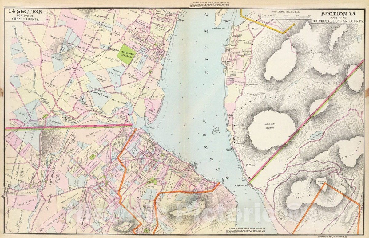 Historic Map : fourteen Orange, Dutchess, Putnam counties., 1891, Vintage Wall Art