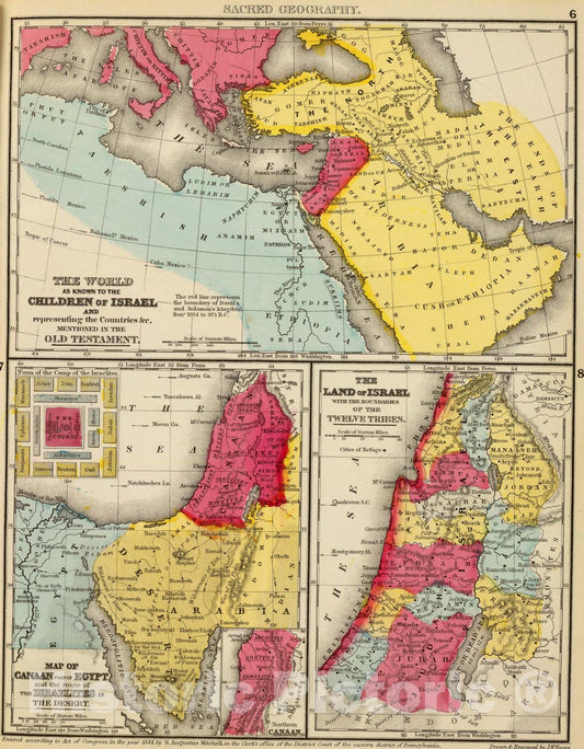 Historic Map : World, Old Testament., 1875, Vintage Wall Art