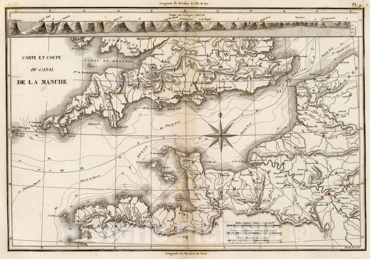 Historic Map : La Manche., 1827, Vintage Wall Art