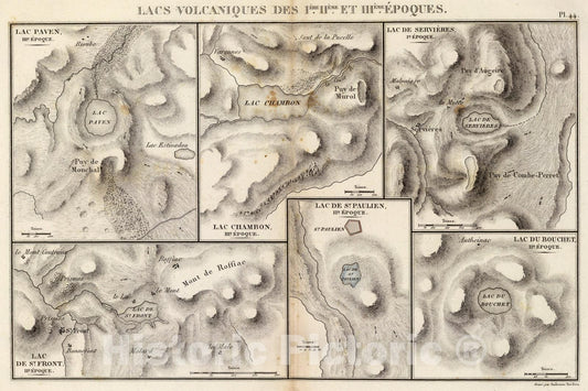 Historic Map : Lacs volcaniques., 1827, Vintage Wall Art