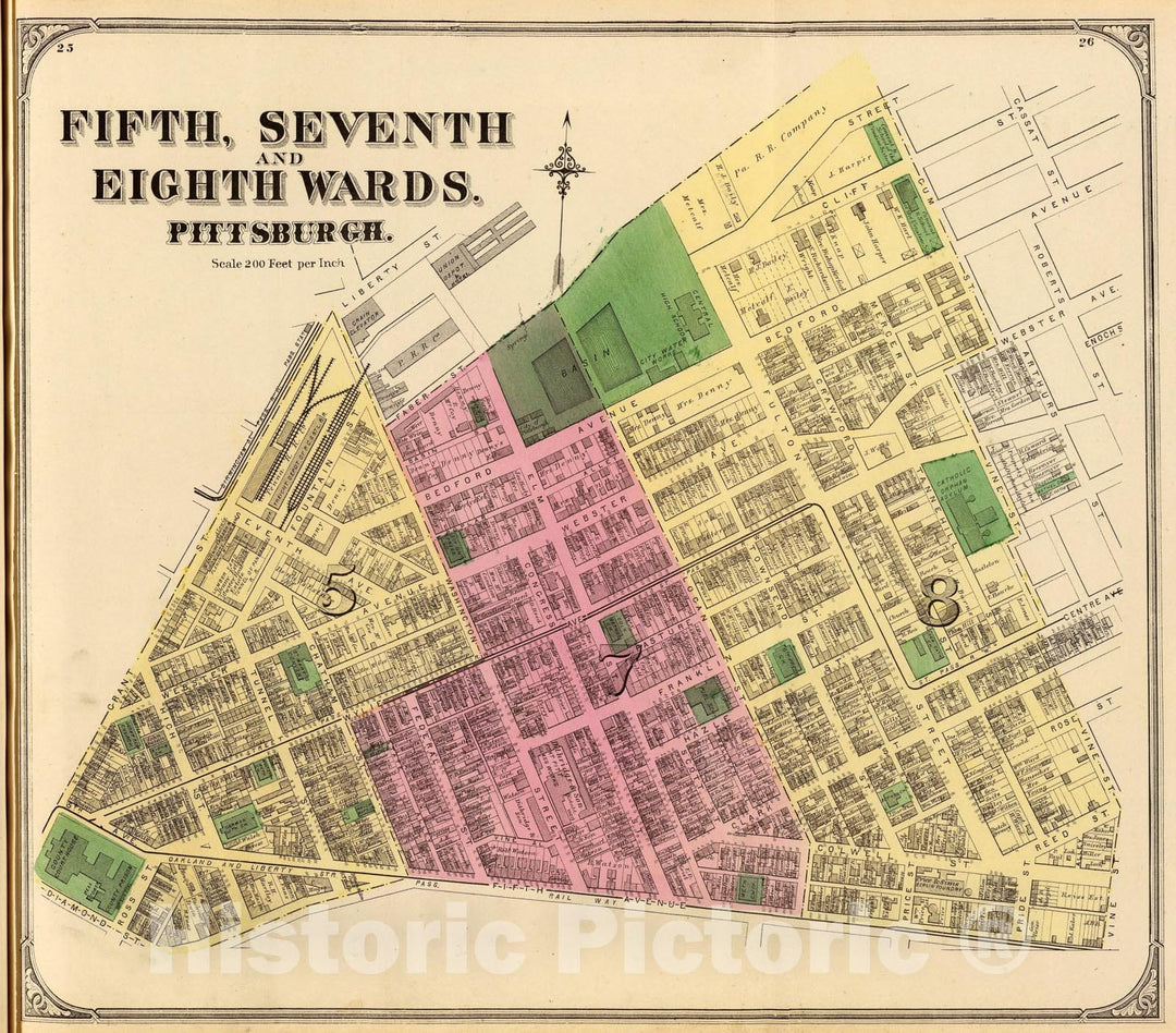 Historic Map : Wards 5, 7-8., 1872, Vintage Wall Art
