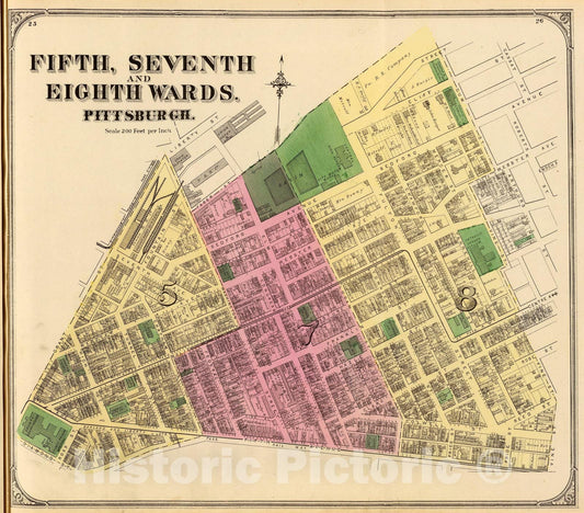 Historic Map : Wards 5, 7-8., 1872, Vintage Wall Art