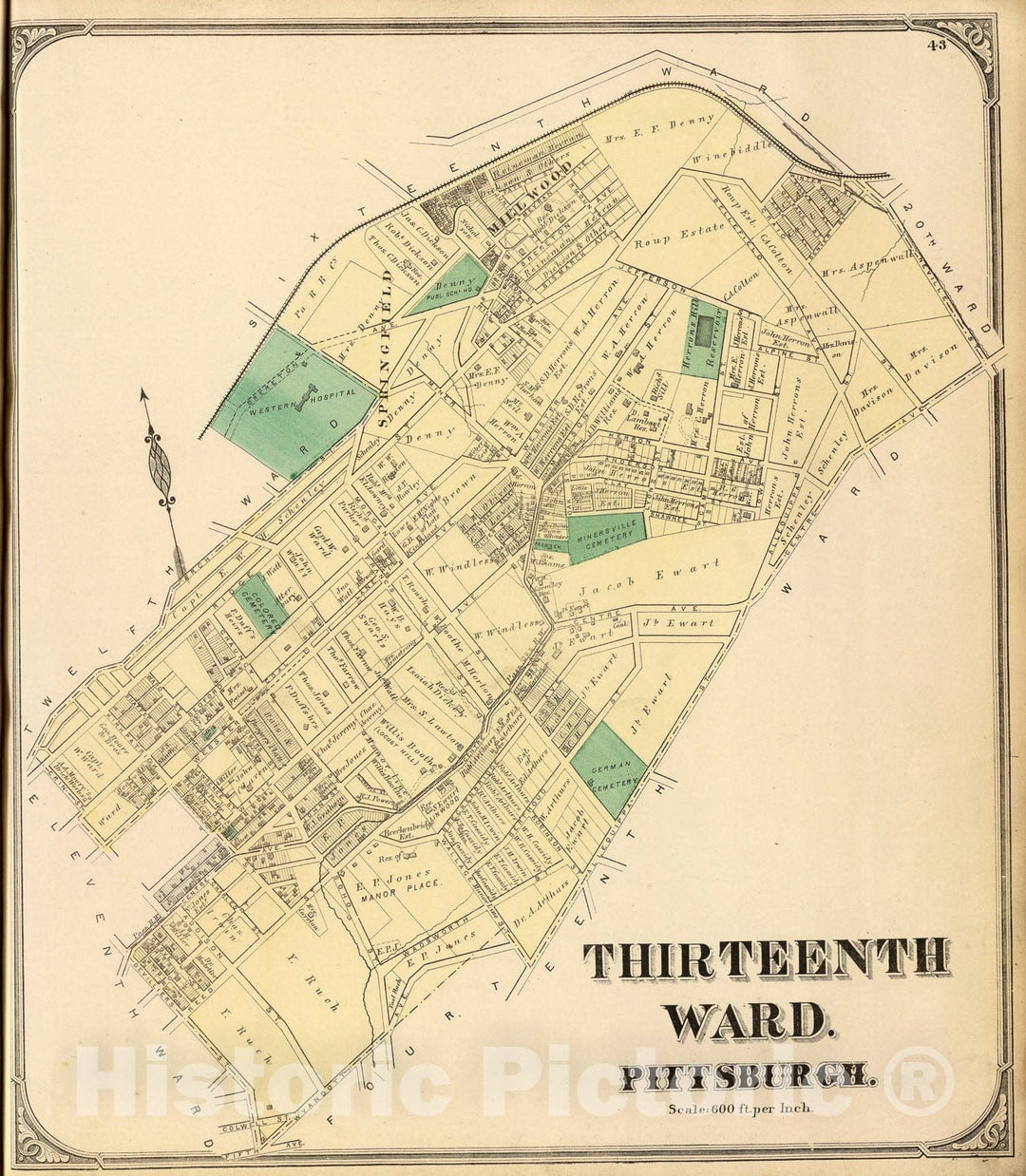 Historic Map : Ward 13., 1872, Vintage Wall Art