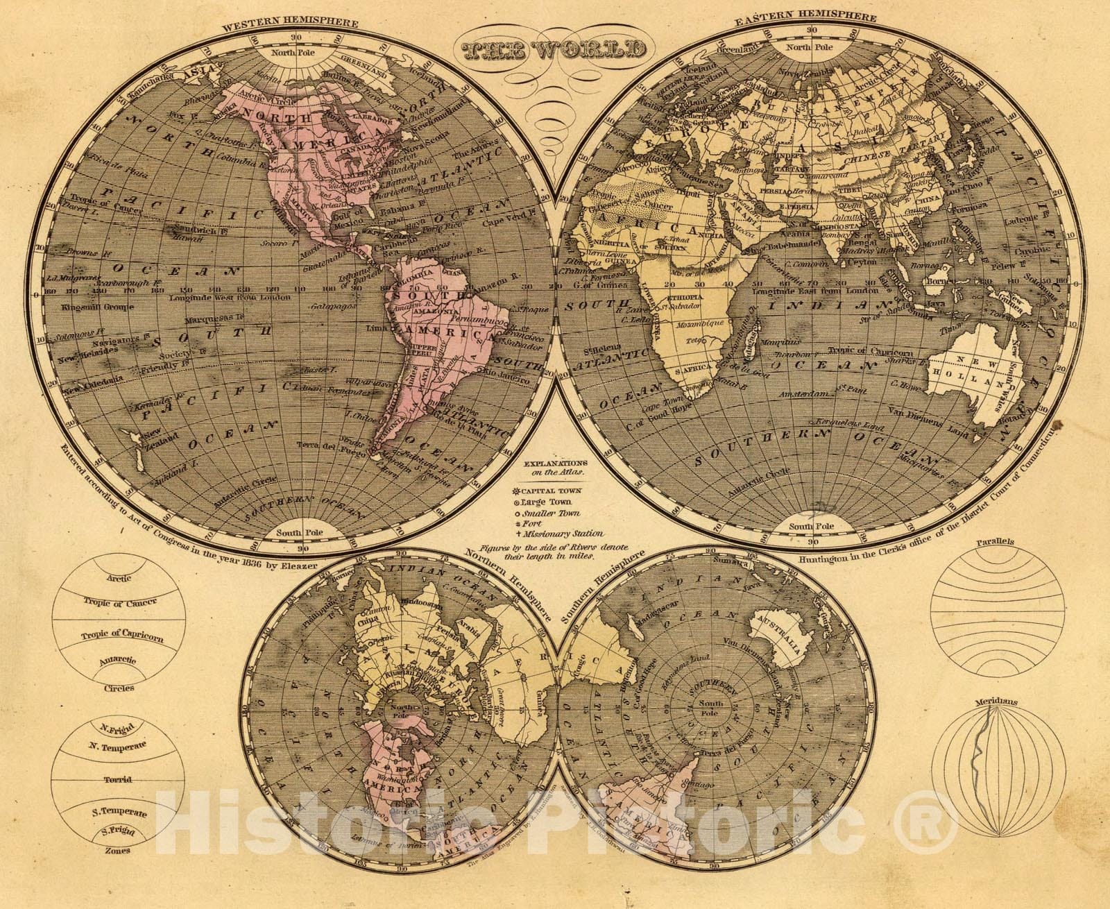 Historic Map : The world., 1836, Vintage Wall Art