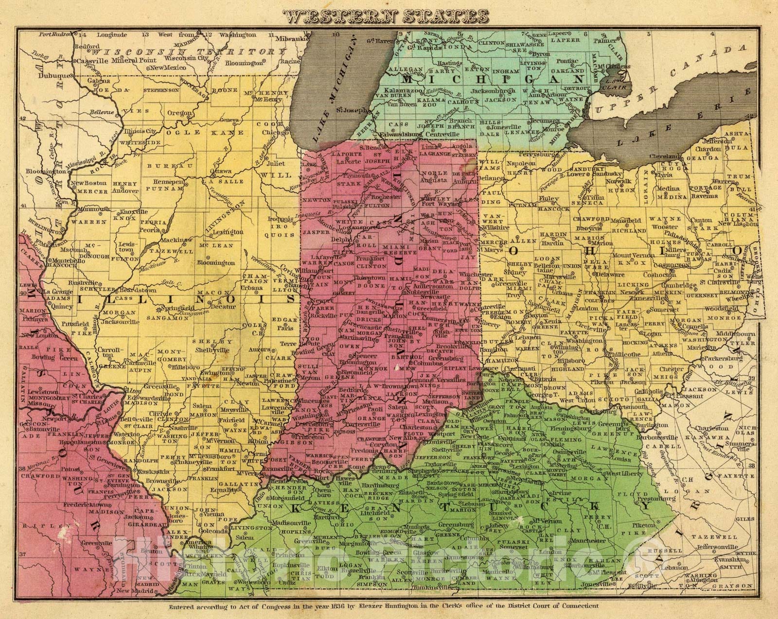 Historic Map : Western States., 1836, Vintage Wall Art
