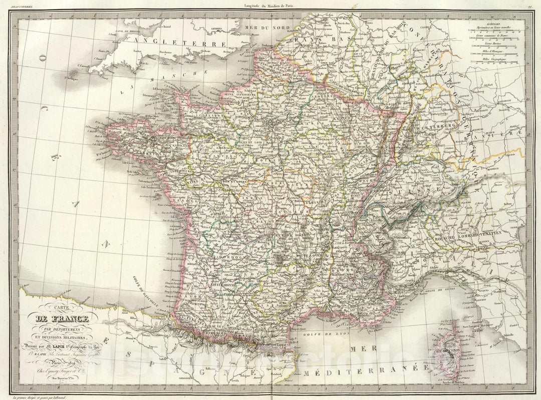 Historic Map : France., 1829, Vintage Wall Art