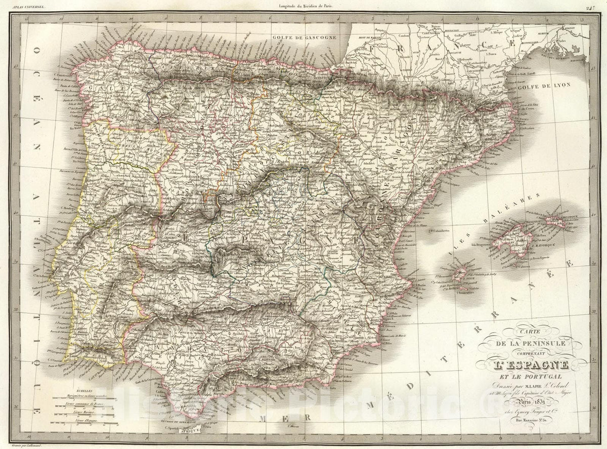 Historic Map : Espagne, Portugal., 1831, Vintage Wall Art