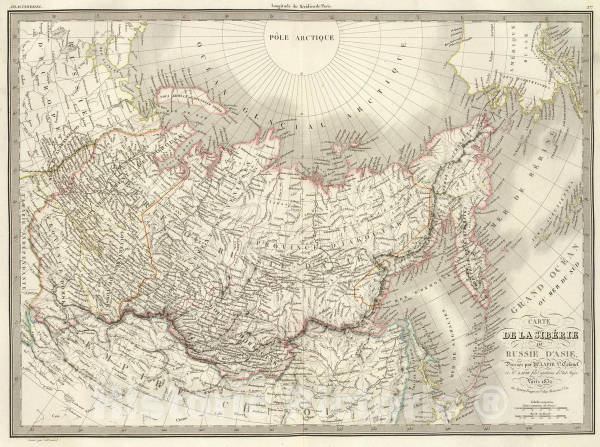 Historic Map : Siberie, Russie d'Asie., 1832, Vintage Wall Art