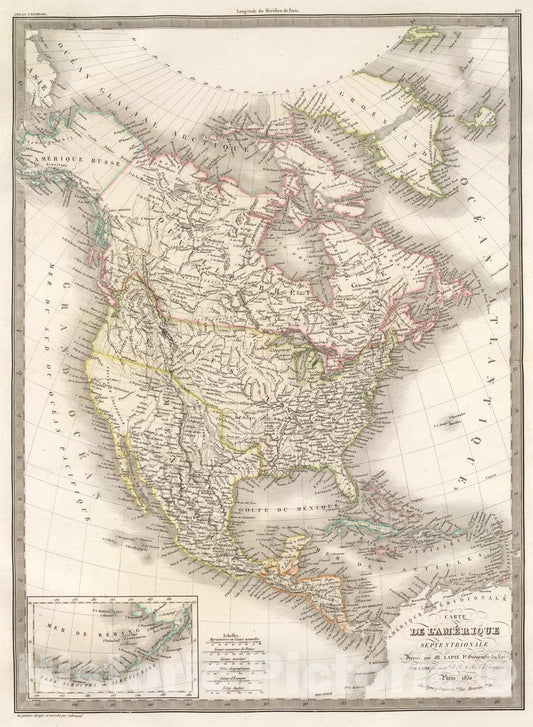 Historic Map : L'Amerique Septentrionale., 1830, Vintage Wall Art