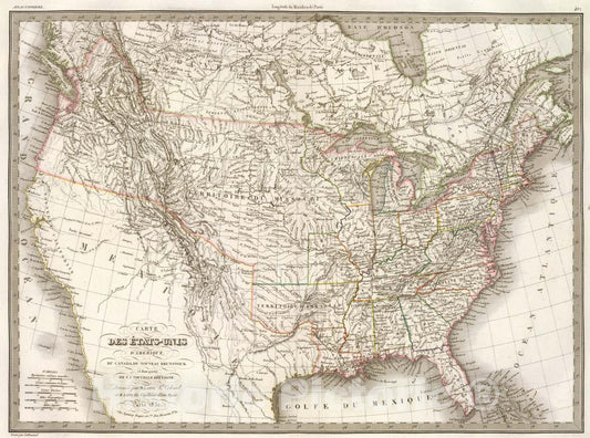 Historic Map : Etats-Unis d'Amerique., 1832, Vintage Wall Art