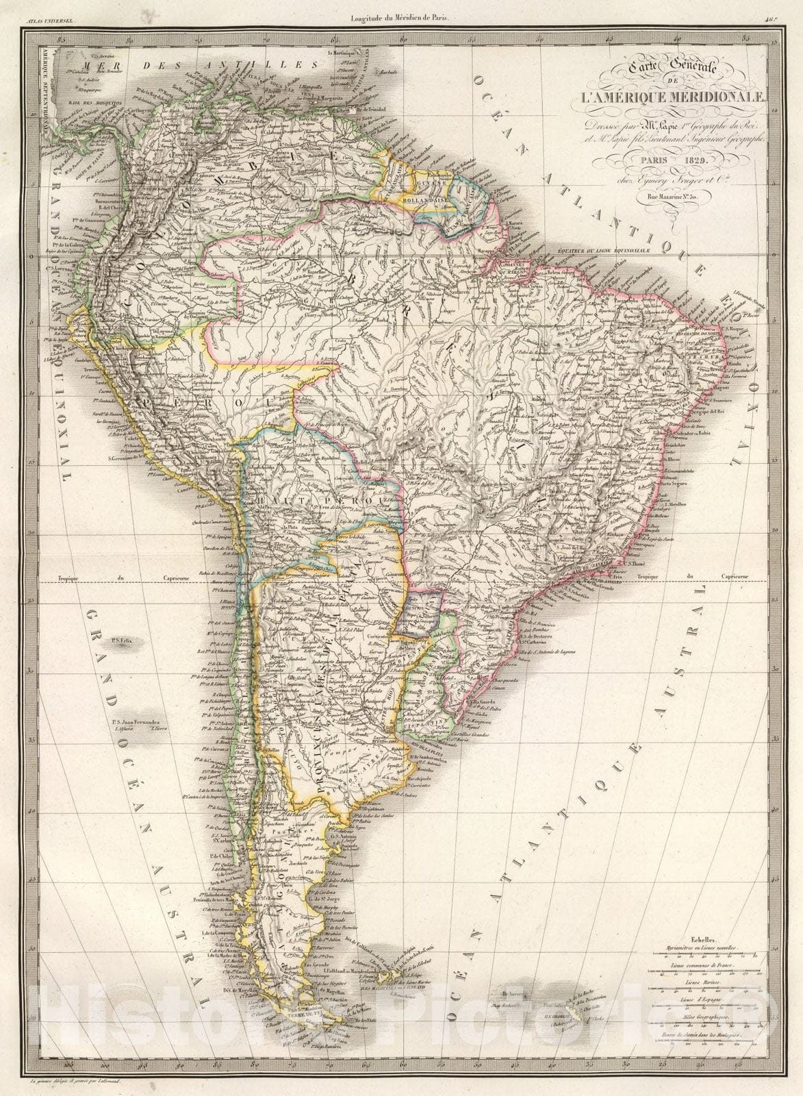 Historic Map : L'Amerique Meridionale., 1829, Vintage Wall Art