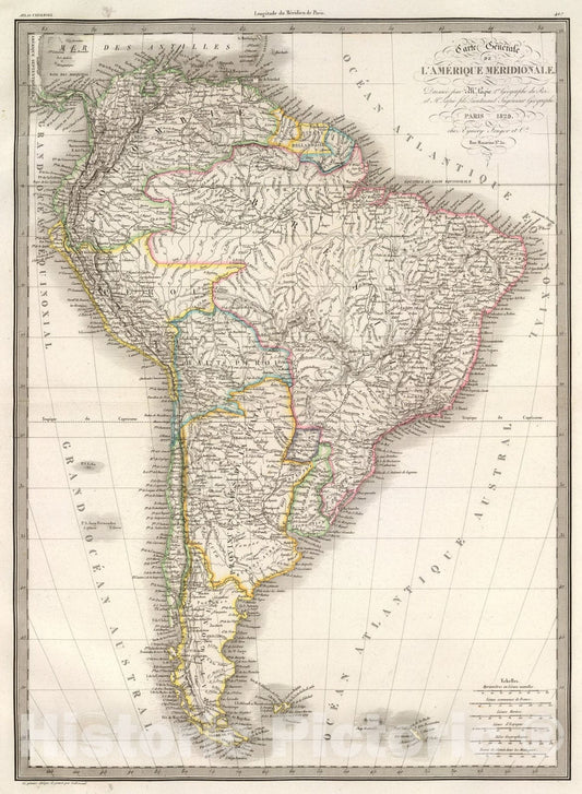 Historic Map : L'Amerique Meridionale., 1829, Vintage Wall Art