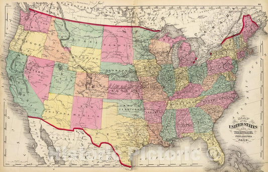 Historic Map : Map of the United States and Territories., 1873, Vintage Wall Art