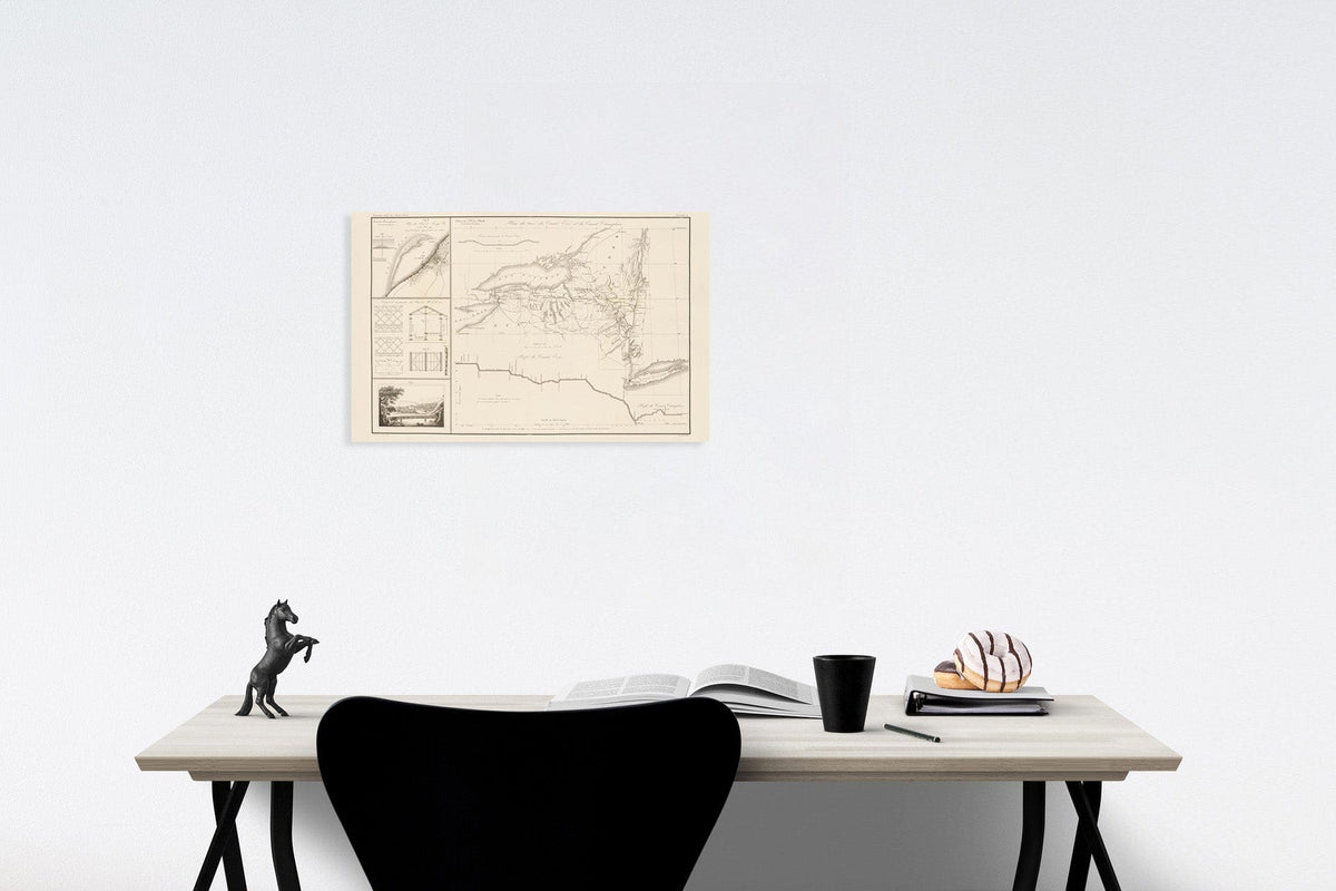 Erie Canal and Champlain Canal, New York - Shipping, 1834 Historical Map Print