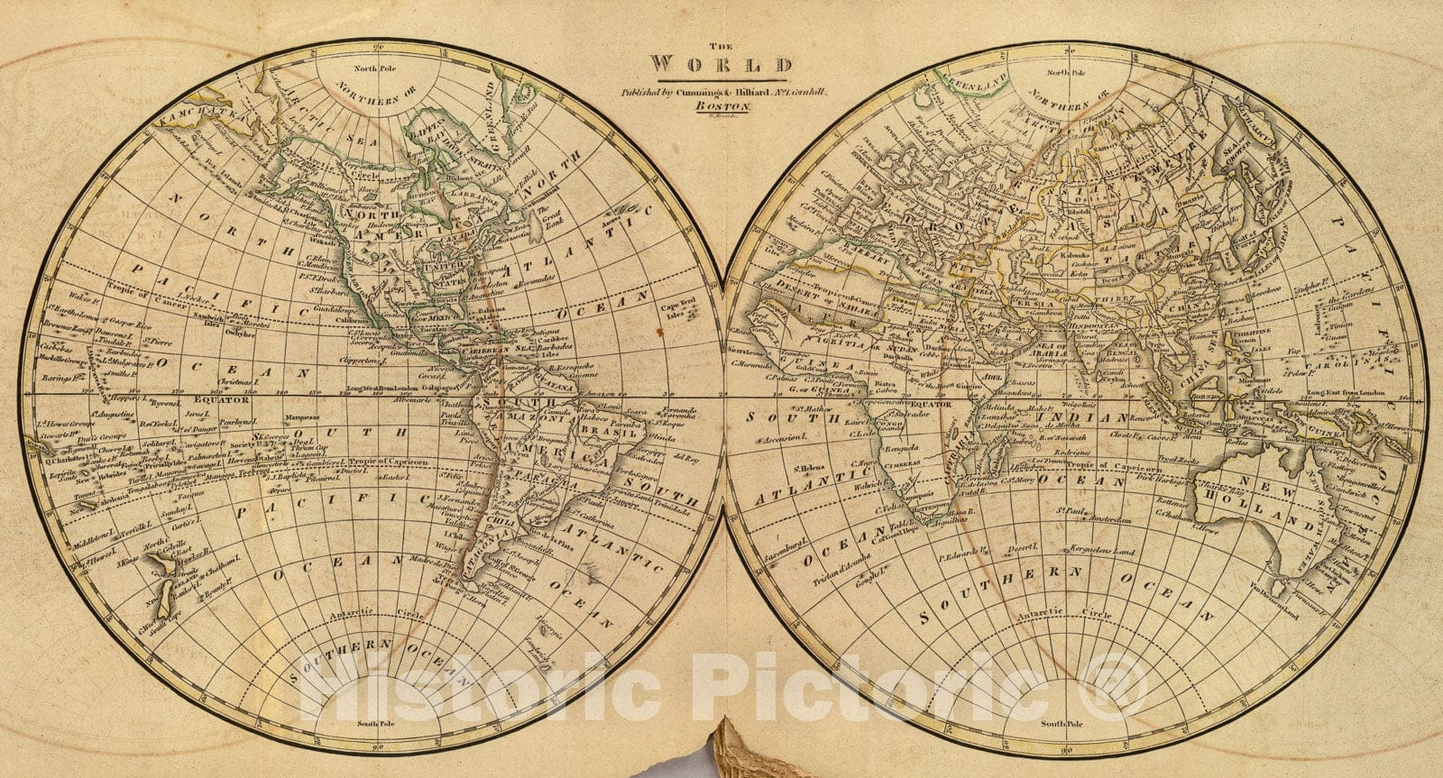 Historic Map : The world., 1821, Vintage Wall Art