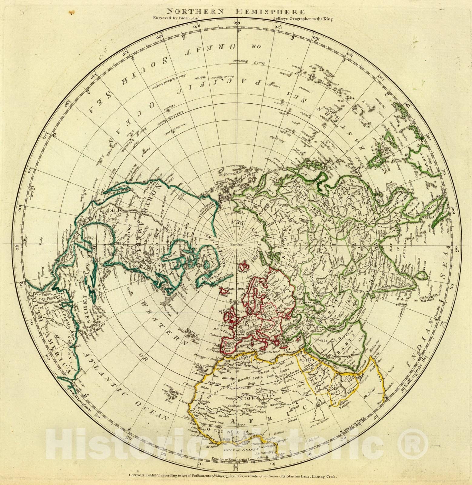 Historic Map : N. Hemisphere., 1775, Vintage Wall Art