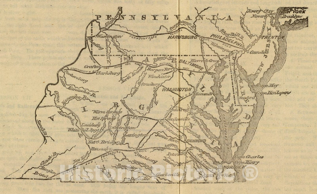 Historic Map : (Virginia, Maryland, Delaware), 1863, Vintage Wall Art