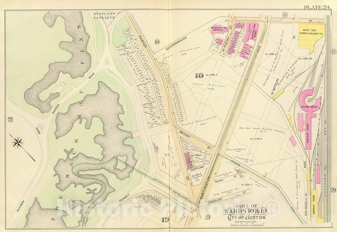 Historic Map : 24. Wards 10, 19., 1895, Vintage Wall Art