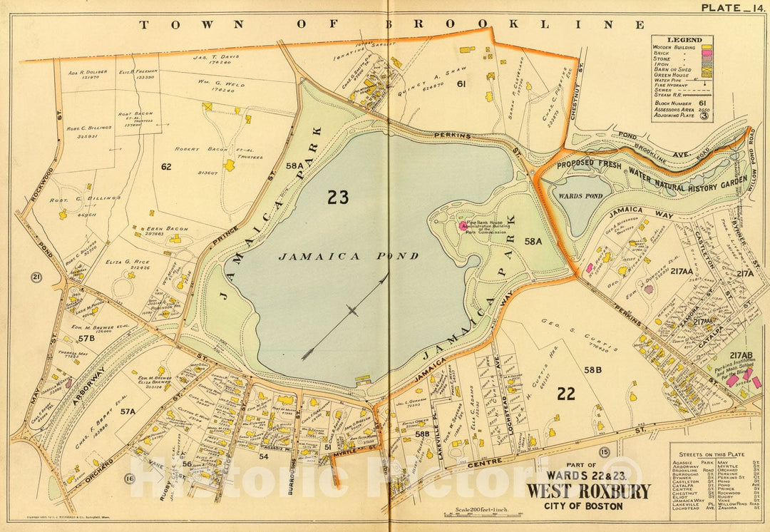 Historic Map : 14. Ward 22-23 West Roxbury., 1899, Vintage Wall Art