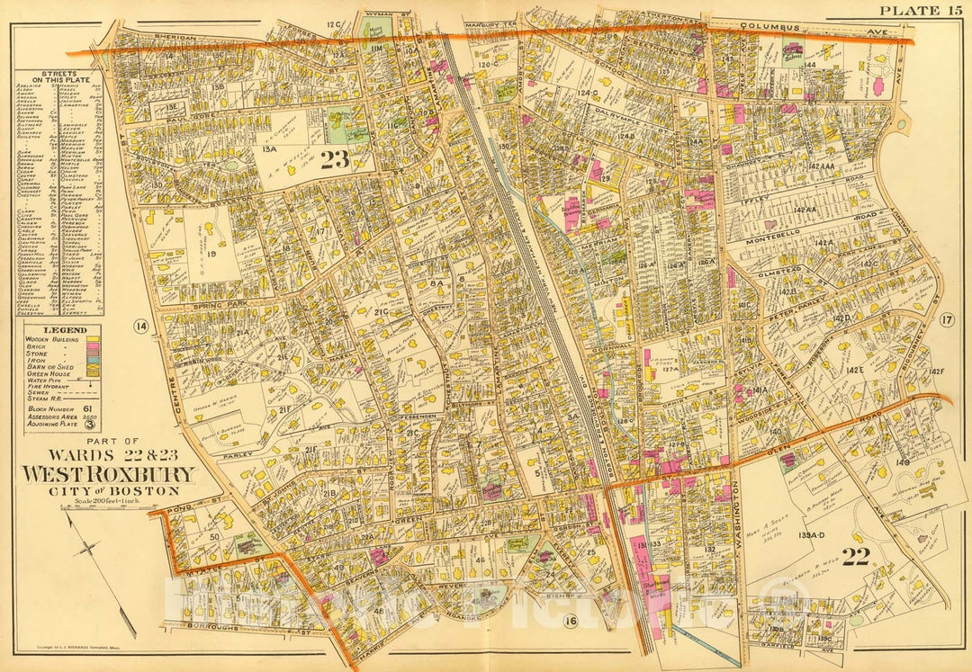 Historic Map : 15. Wards 22-23 West Roxbury., 1899, Vintage Wall Art