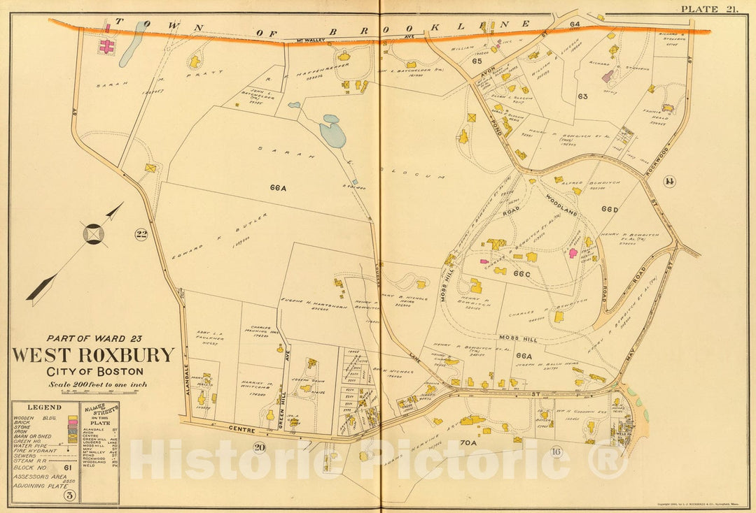 Historic Map : 21. Ward twenty-three West Roxbury., 1899, Vintage Wall Art