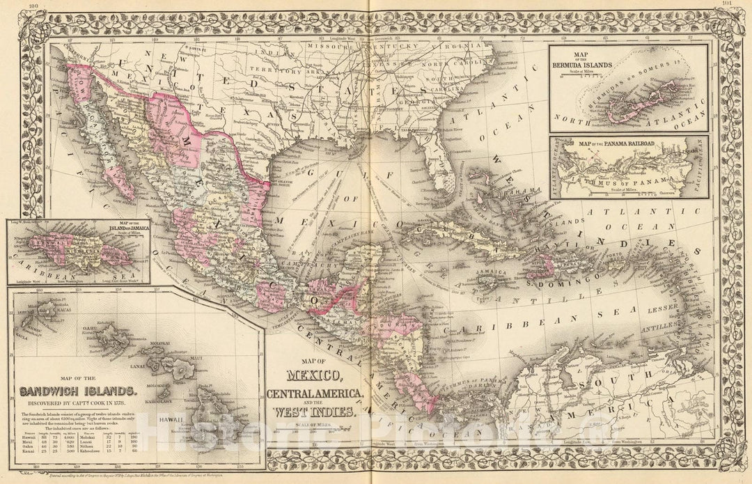 Historic Map : Mexico, Central America, West Indies., 1880, Vintage Wall Art