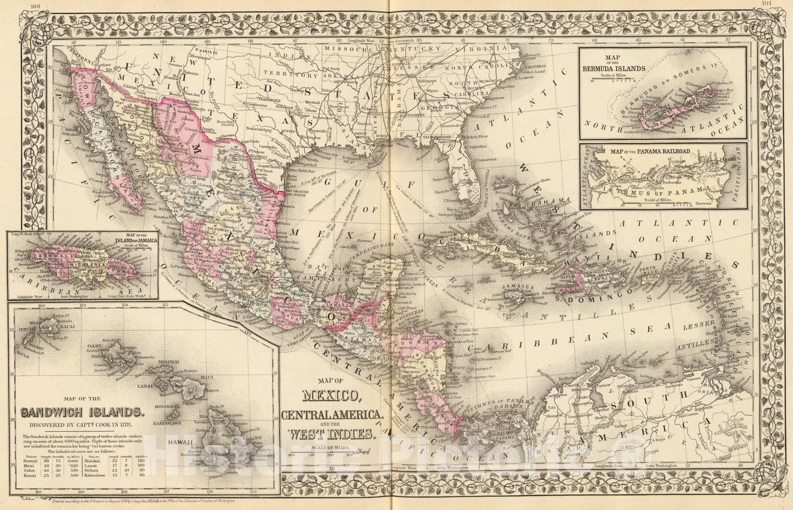 Historic Map : Mexico, Central America, West Indies., 1880, Vintage Wall Art
