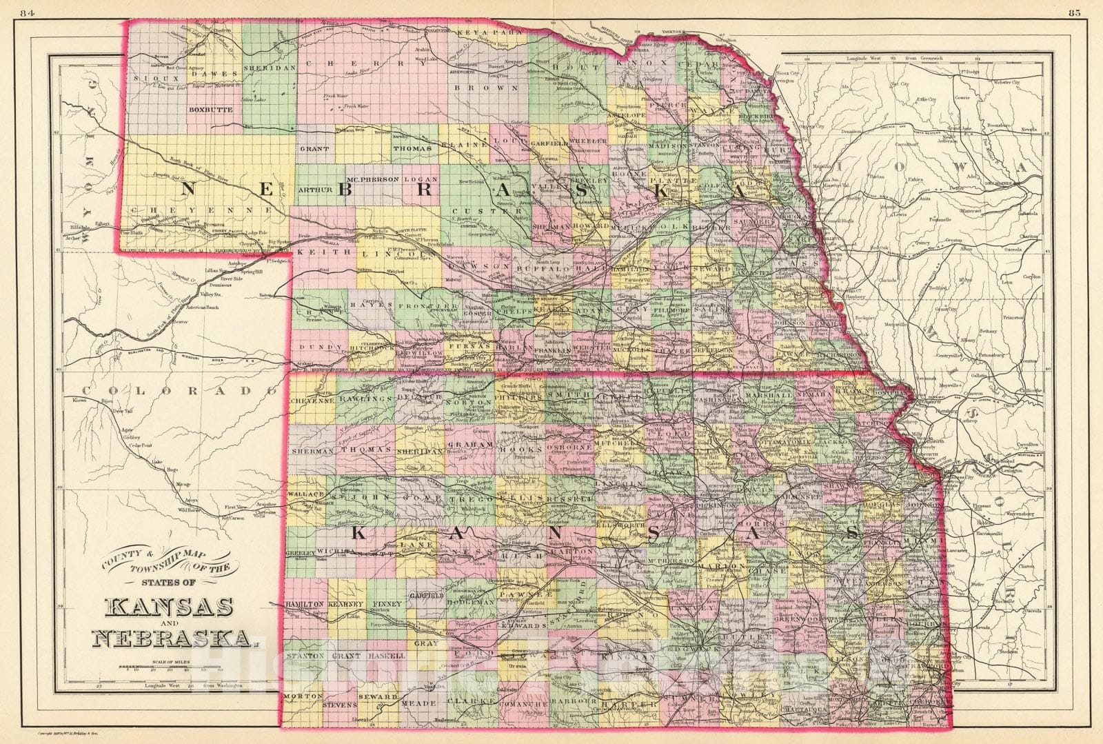 Historic Map : Kansas, Nebraska., 1890, Vintage Wall Art