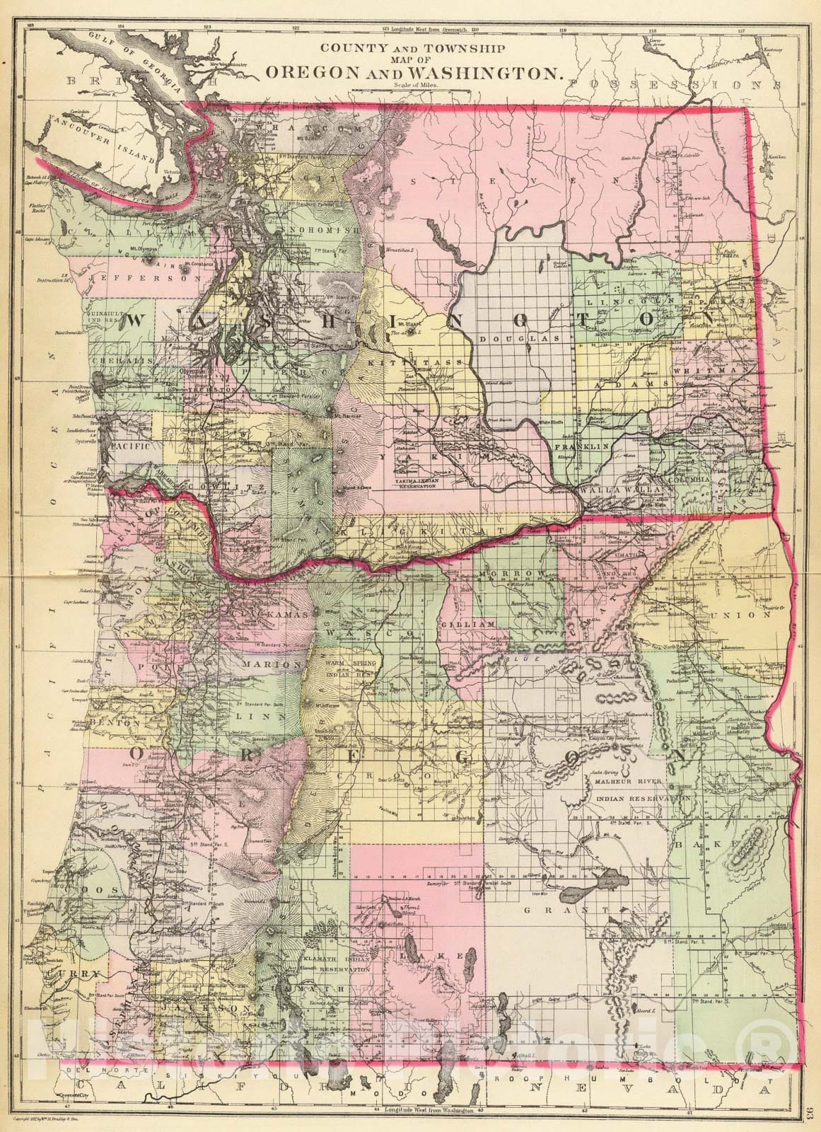 Historic Map : Oregon, Washington., 1890, Vintage Wall Art